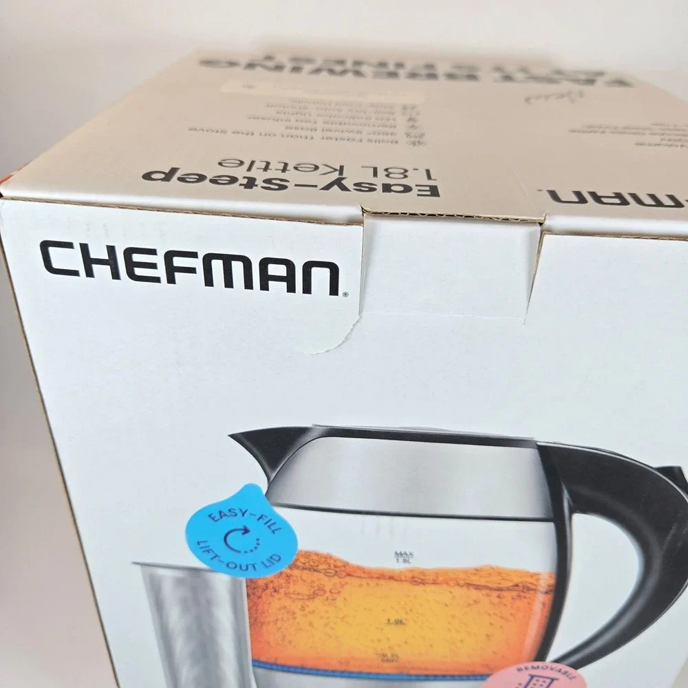 Chefman Easy-Steep 1.8L Electric Kettle Glass Stainless Steel RJ11-17-TI-WM NEW